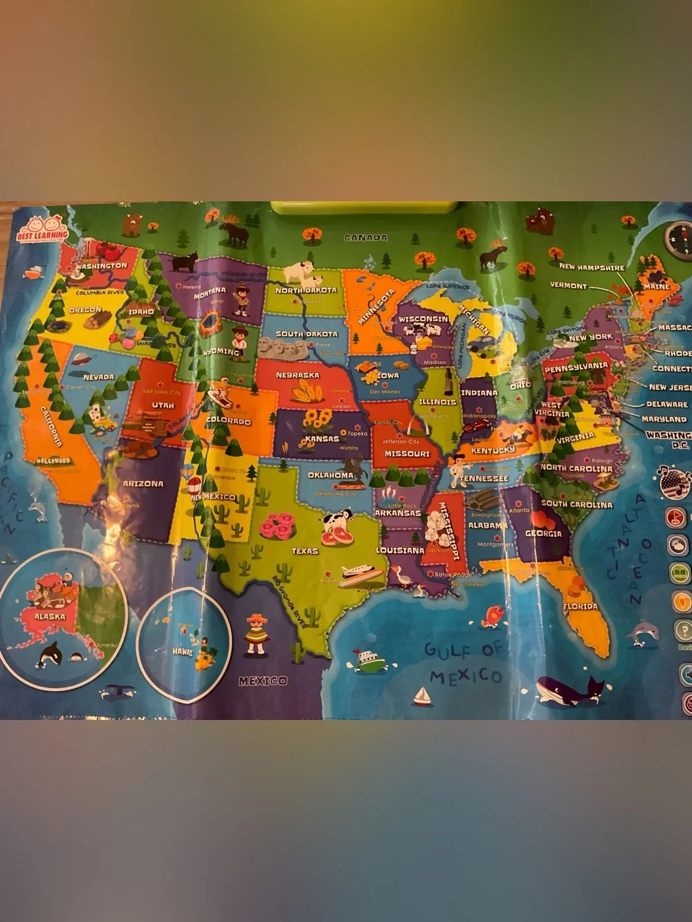 Best Learning | Interactive Kids US Map Play Mat - Educational Blue/Green